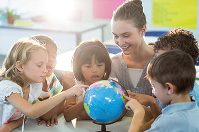 Teacher with students